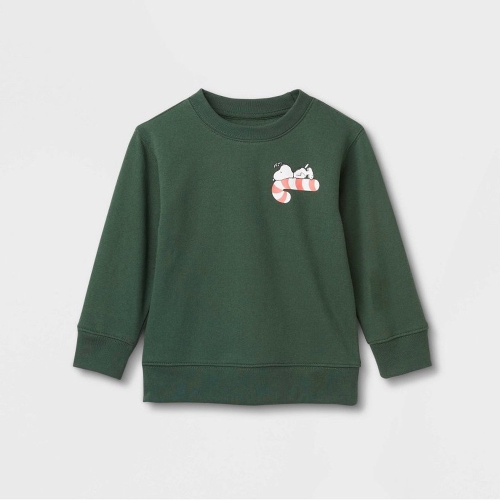 PEANUTS SNOOPY FLEECE PULLOVER SWEATSHIRT GREEN SIZES 12M, S, XS, 5T (NWT)